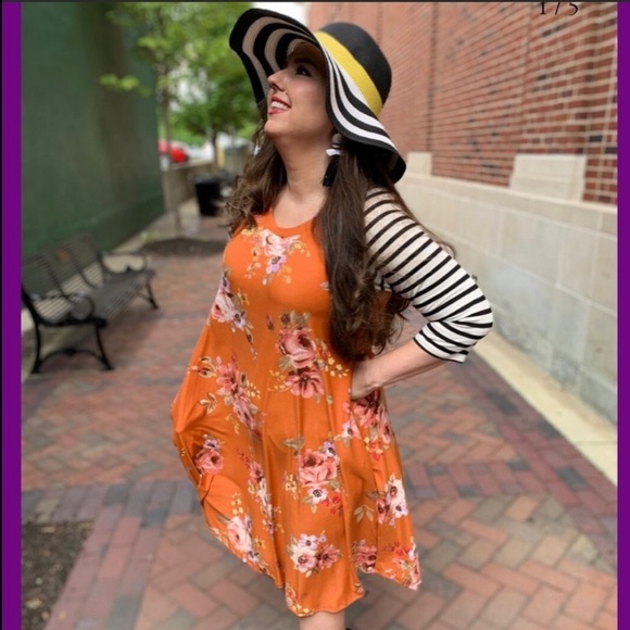 Orange Floral Midi Dress Size Small Modest Dress - Picture 2 of 6